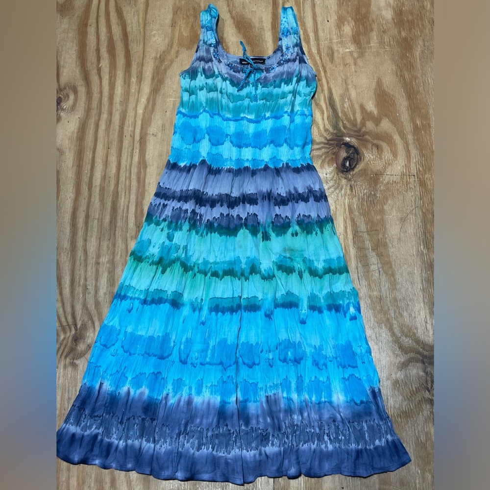 Mile Gabrielle multi color tie dye maxi dresss sleeveless cotton blue @A5